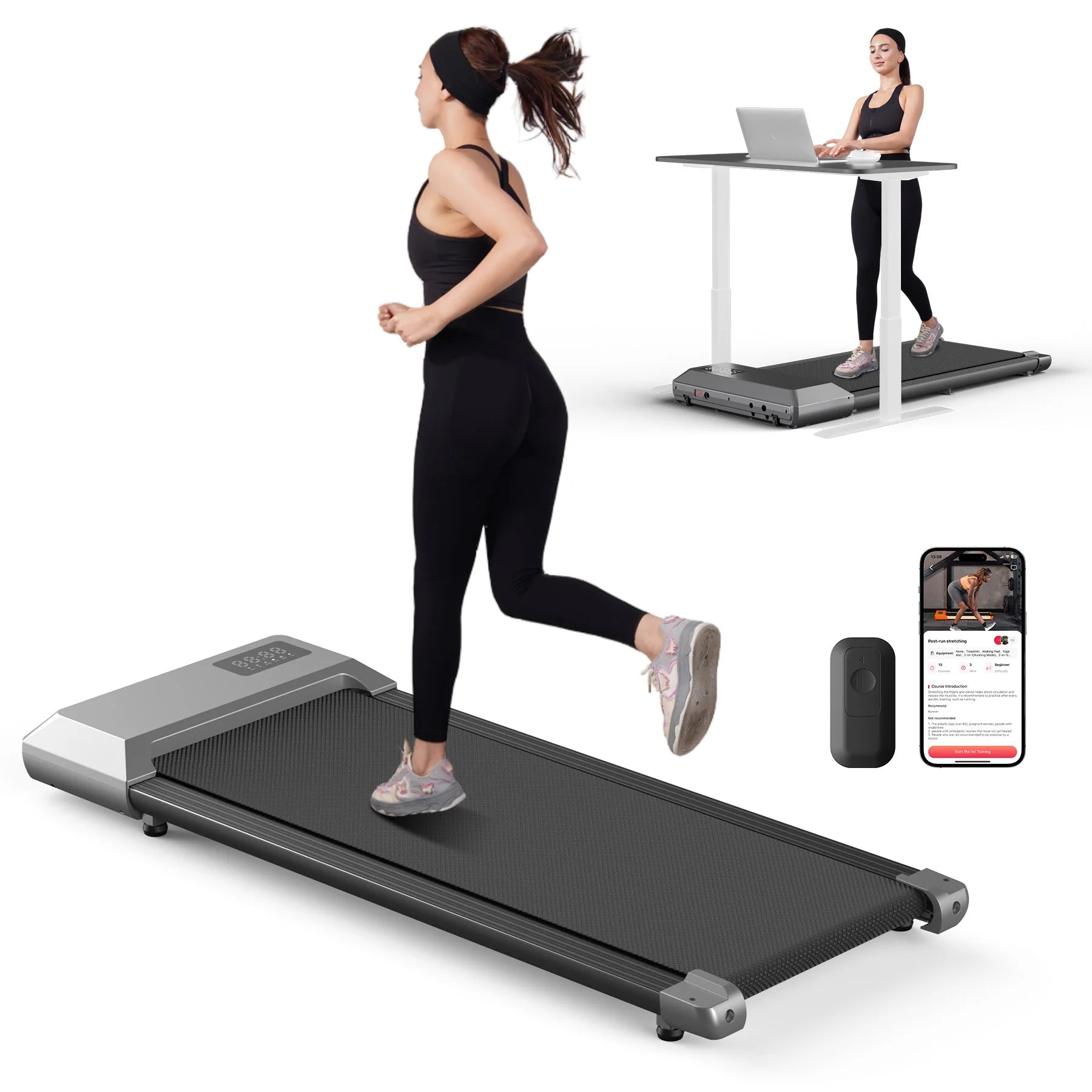 Tapis de course domestique 300 lbs – 2,5 HP | Machine 2-en-1 pour marche et course avec écran LCD et suivi numérique des performances