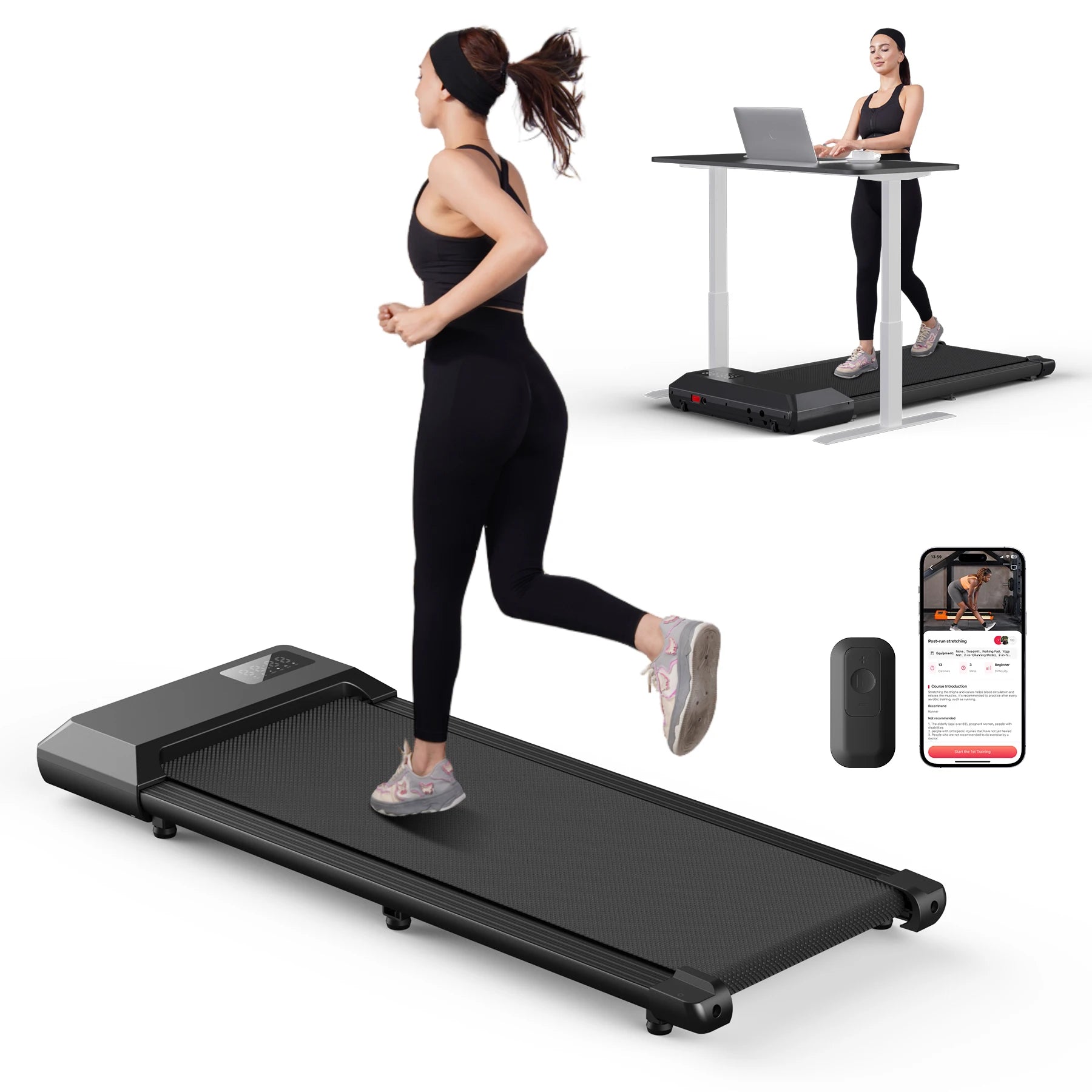 Tapis de course domestique 300 lbs – 2,5 HP | Machine 2-en-1 pour marche et course avec écran LCD et suivi numérique des performances