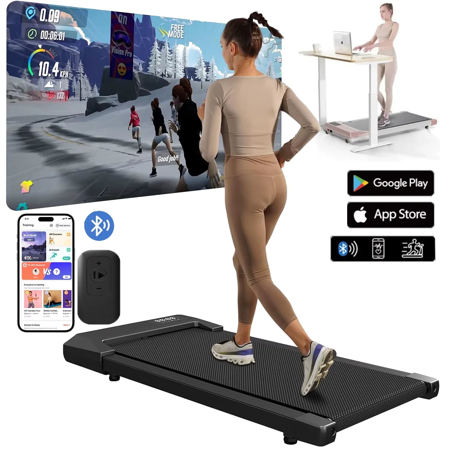 Tapis de course domestique 300 lbs – 2,5 HP | Machine 2-en-1 pour marche et course avec écran LCD et suivi numérique des performances