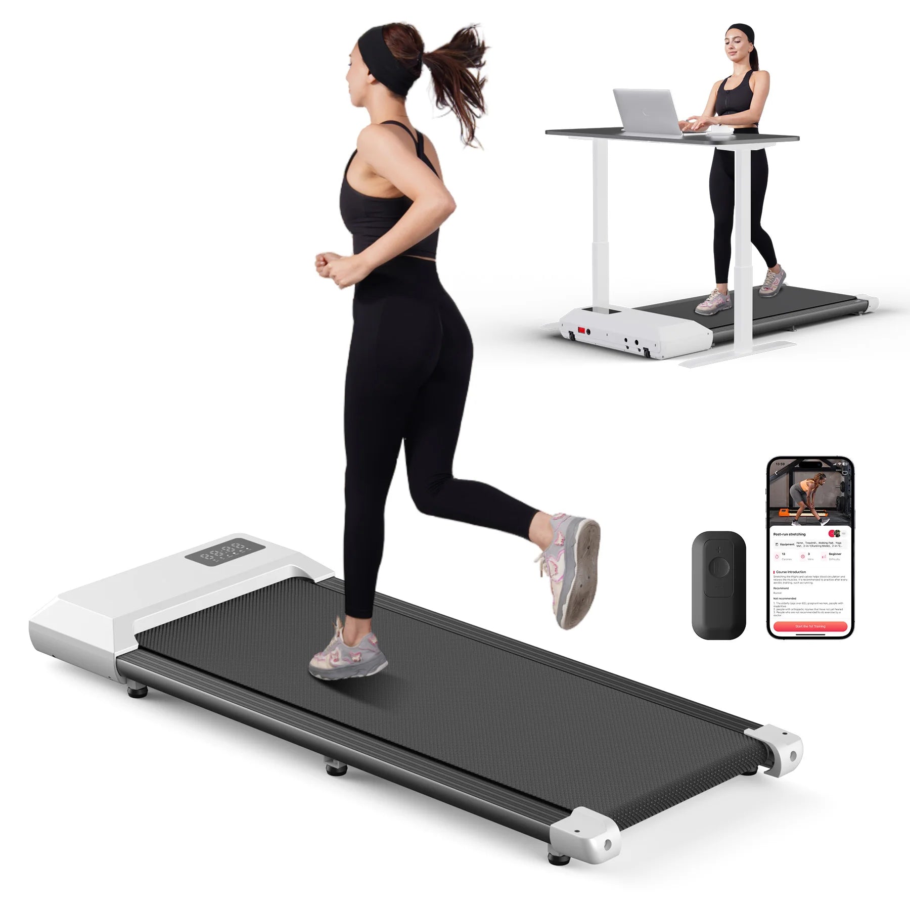 Tapis de course domestique 300 lbs – 2,5 HP | Machine 2-en-1 pour marche et course avec écran LCD et suivi numérique des performances